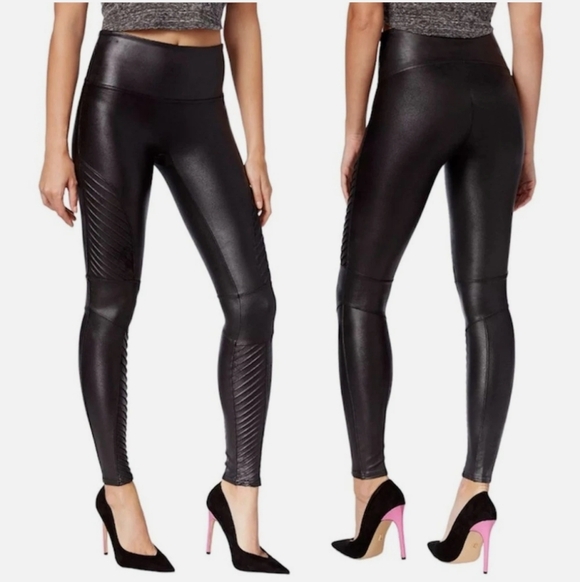 SPANX Black High-Waist Moto Ribbed Leggings - Picture 2 of 8